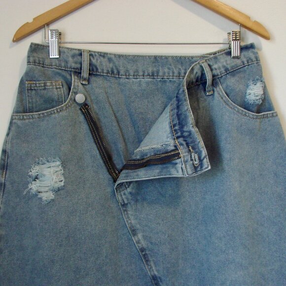 Denim Distressed Midi Skirt Western Cowgirl Boho Raw Hem SHEIN Curve 0XL or 12 - Picture 10 of 14